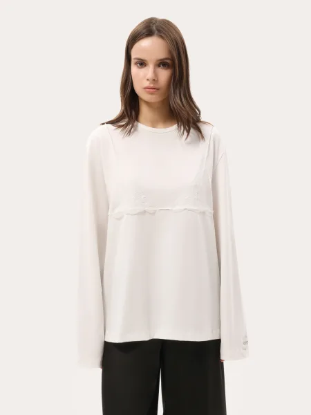 Maglia oversize bianca con pizzo sul petto
