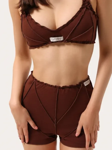 Completo in cotone color cioccolato con shorts