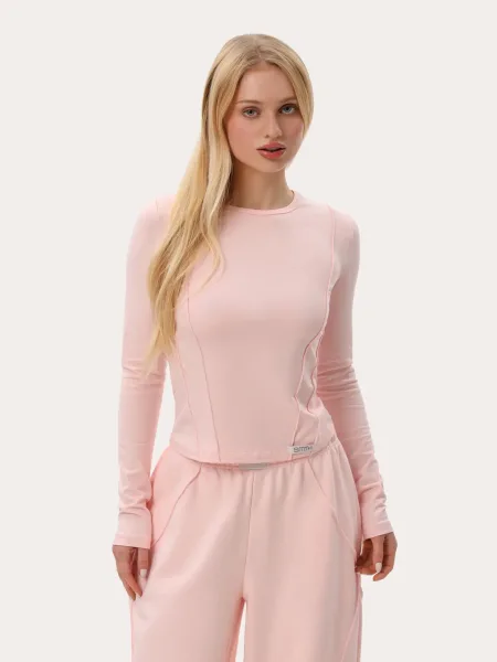 Manica lunga slim rosa con cuciture
