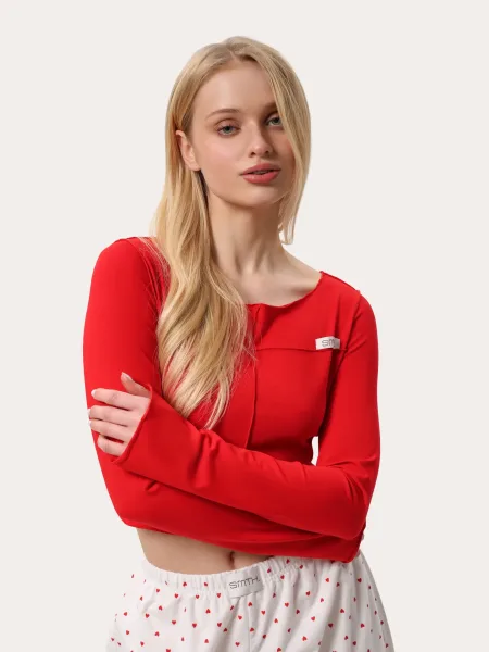 Maglia a manica lunga corta con cuciture esterne – rossa