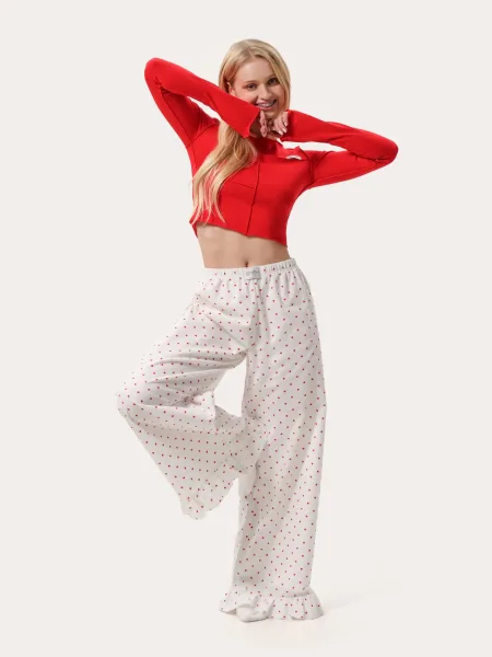 Pantaloni da casa caldi bianchi con cuoricini