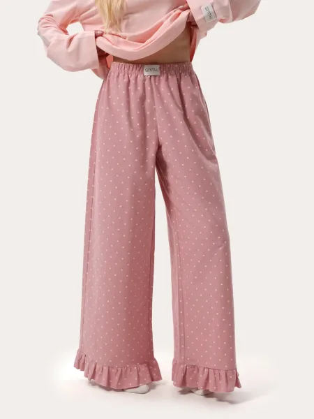 Pantaloni da casa caldi rosa con cuoricini