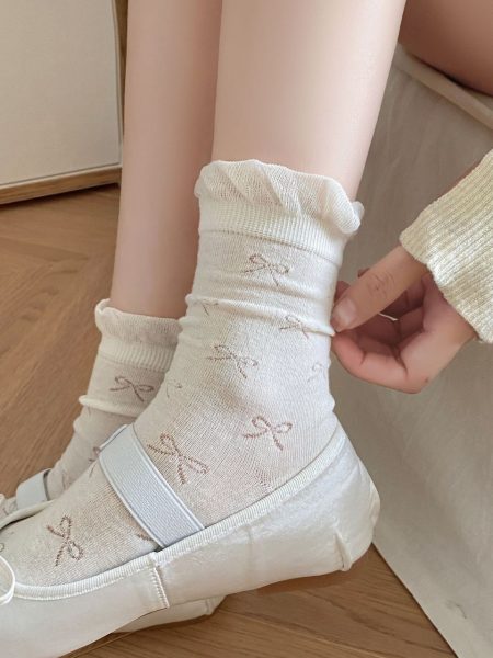 Calzini da donna crema con fiocchetti