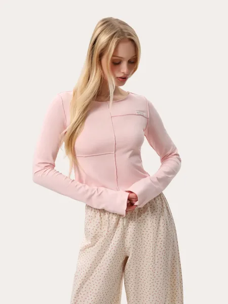 Manica lunga corta con cuciture esterne - rosa