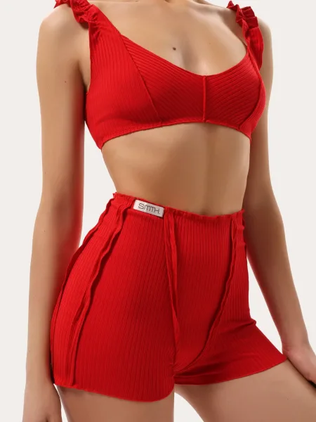 Set a costine con cuciture decorative — rosso