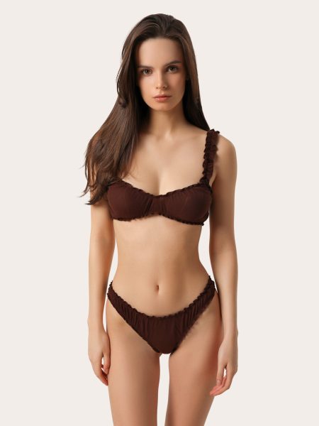 Delicato set di biancheria in cotone color cioccolato