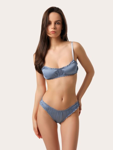 Set di lingerie in seta con volant — azzurro chiaro