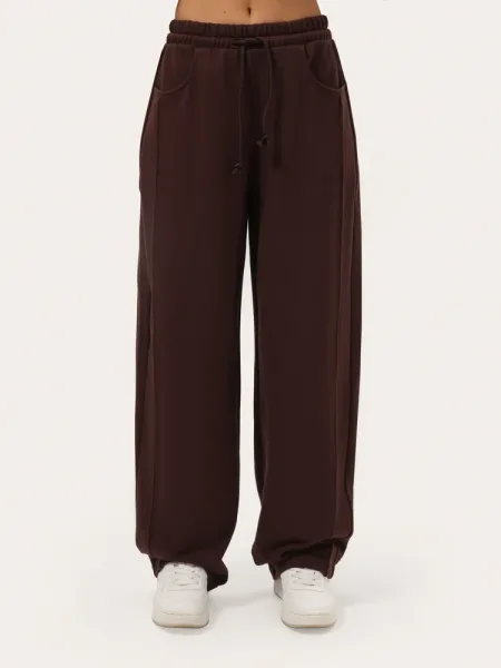 Pantaloni wide-leg color cioccolato in tessuto a tre fili