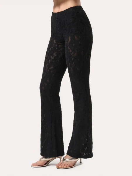 Leggings neri a zampa in pizzo testurizzato effetto fluffy