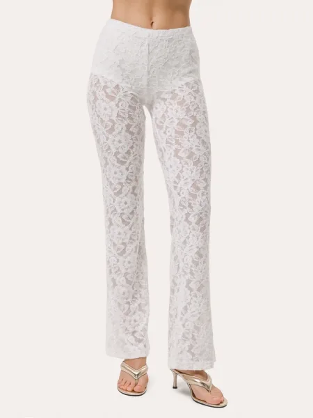 Leggings color latte a zampa in pizzo testurizzato effetto fluffy