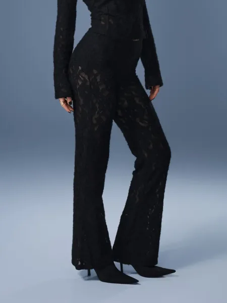 Leggings neri a zampa in pizzo testurizzato effetto fluffy