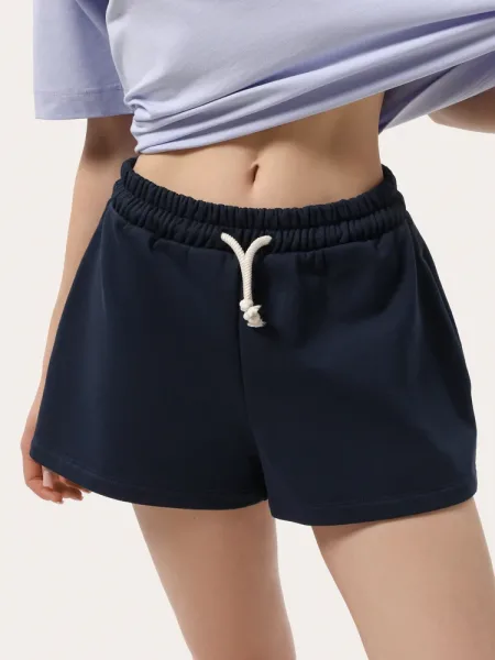 Shorts basic blu scuro in felpa di cotone a tre fili