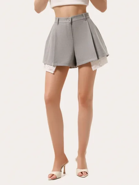 Shorts mini grigi con tasche in pizzo