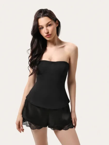 Top nero in cotone senza spalline