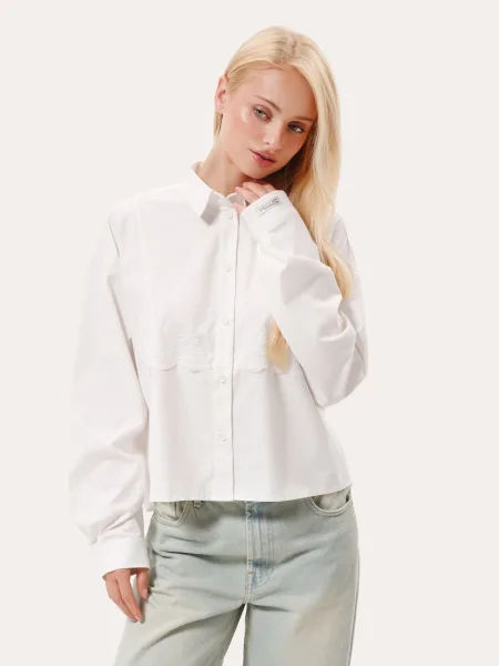 Camicia corta con top in pizzo – color panna