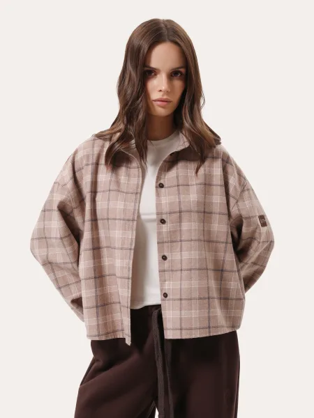 Camicia corta a quadri – beige