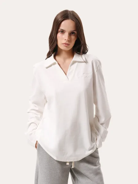 Longsleeve polo oversize con ricamo – ecru