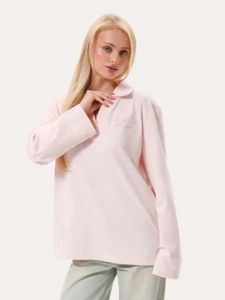 Longsleeve polo oversize con ricamo – rosa
