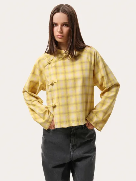 Camicia gialla a quadri in stile asiatico