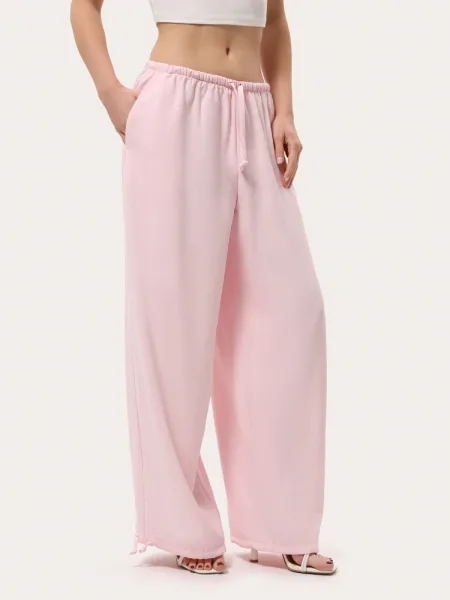 Pantaloni estivi rosa in viscosa con coulisse