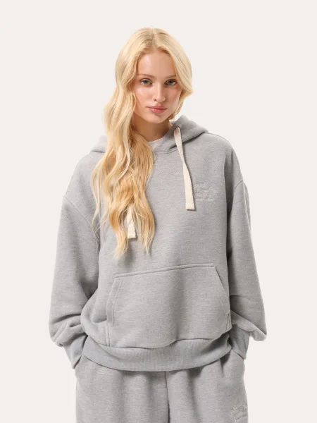 Felpa con cappuccio da donna basic con ricamo – grigio mélange