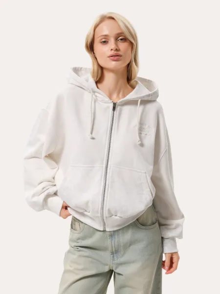 Felpa con cappuccio e zip da donna con ricamo e tessuto termoreattivo
